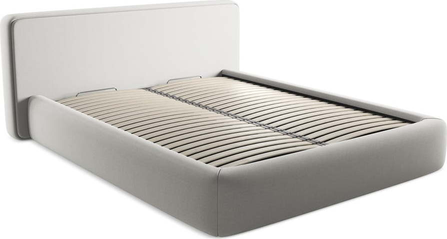 Světle šedá čalouněná dvoulůžková postel s úložným prostorem s roštem 160x200 cm Kiana – Makamii