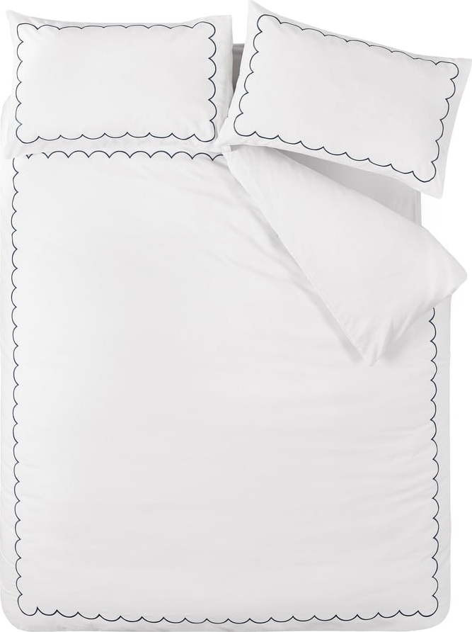 Bílo-modré prodloužené povlečení na dvoulůžko 230x220 cm Scallop Border – Catherine Lansfield