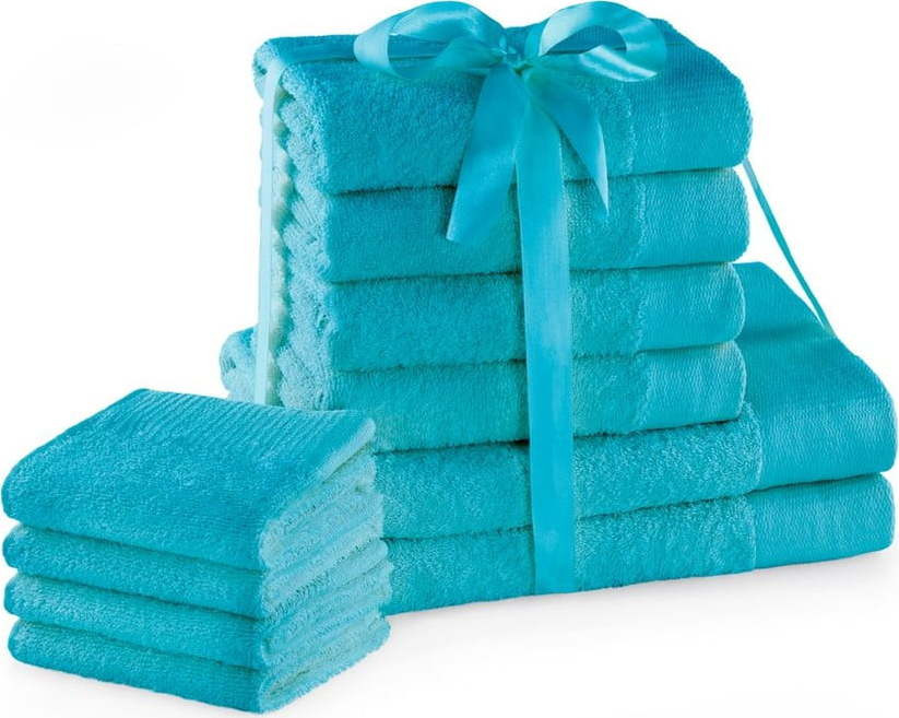 Tyrkysové froté bavlněné ručníky a osušky v sadě 10 ks Amari – Restilo