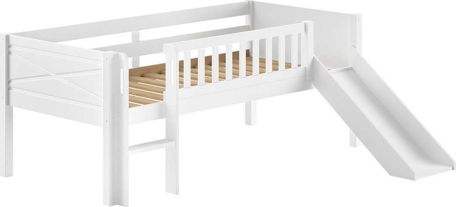 Bílá vyvýšená dětská postel z borovicového dřeva s roštem 90x200 cm Scott – Vipack