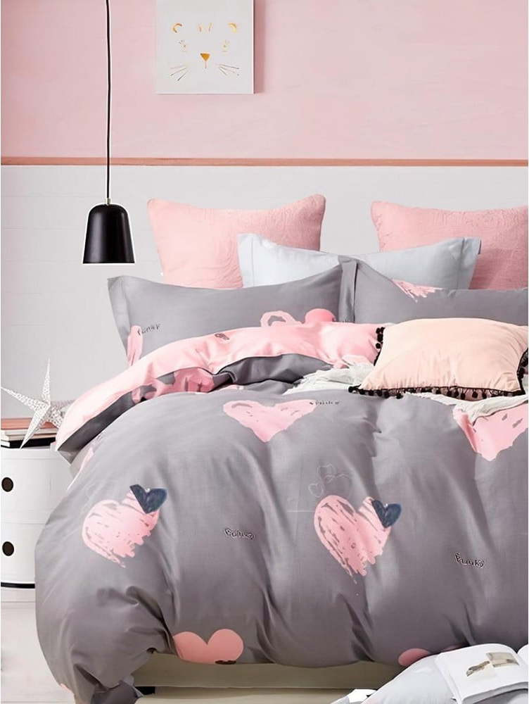 Růžovo-hnědé prodloužené povlečení na dvoulůžko z bavlny Renforcé s prostěradlem/4dílné 200x220 cm Beloved – Mila Home