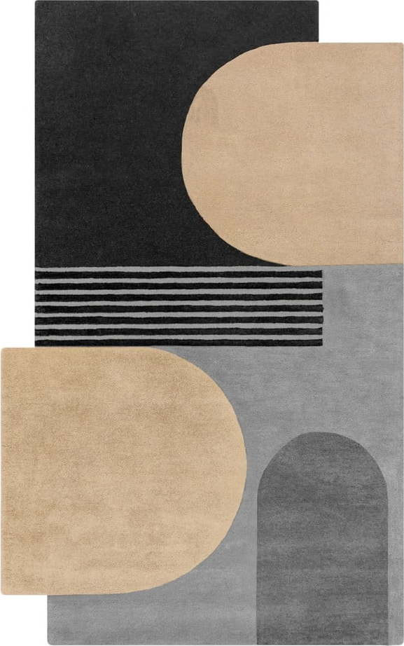 Černo-šedý ručně tkaný vlněný koberec 150x240 cm Lozenge Monochrome – Flair Rugs