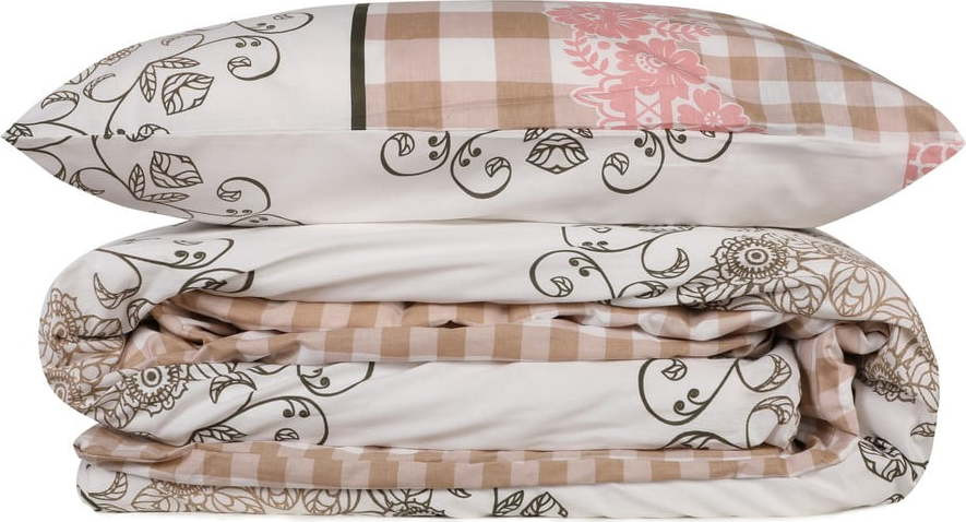 Bílo-růžové povlečení na jednolůžko z bavlny Renforcé 140x200 cm Nazenin – Mijolnir