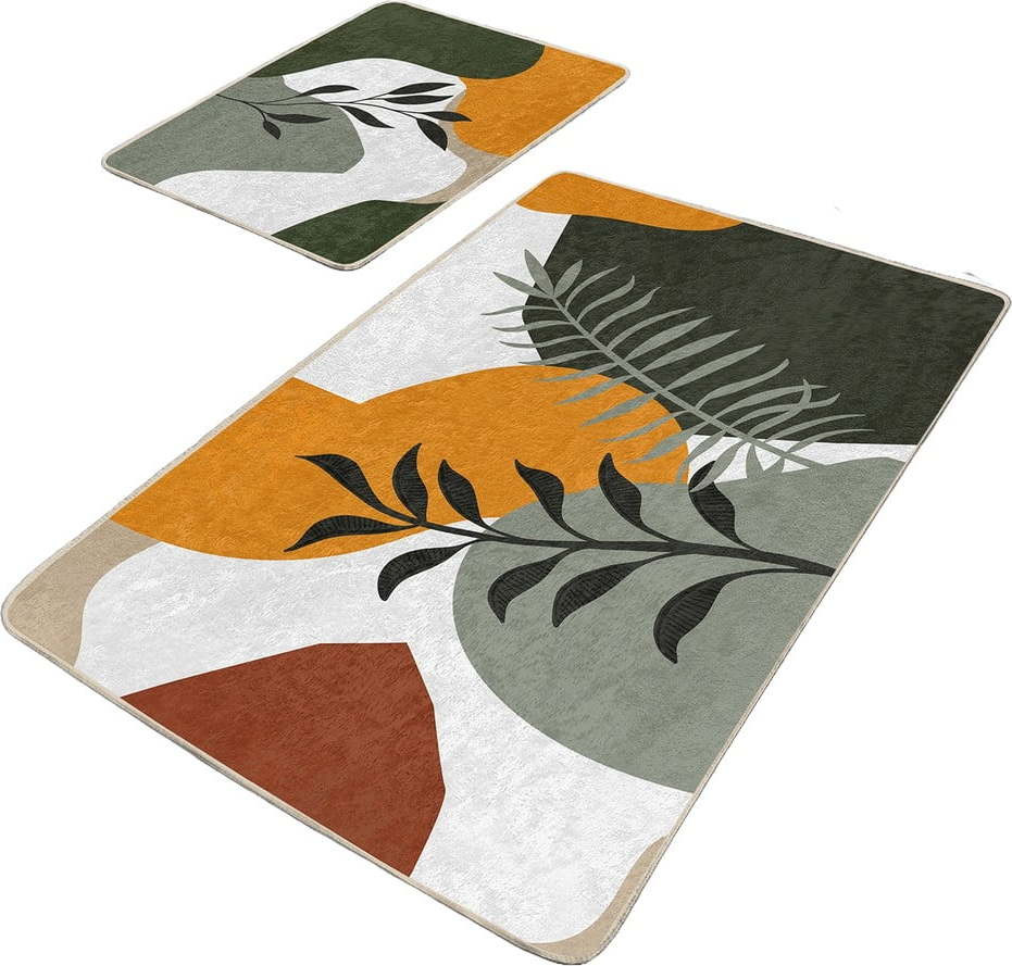 Zelené sametové koupelnové předložky v sadě 2 ks 60x100 cm Illustrated Autumn – Mila Home