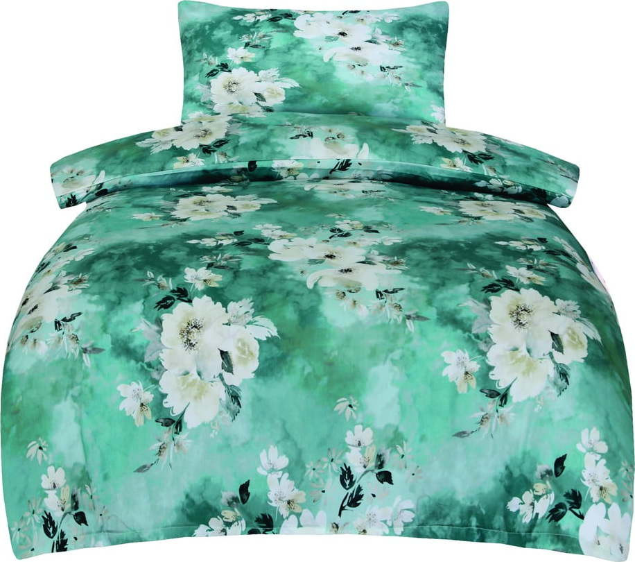 Zelené povlečení na jednolůžko z bavlněného saténu 140x200 cm Fiona – My House