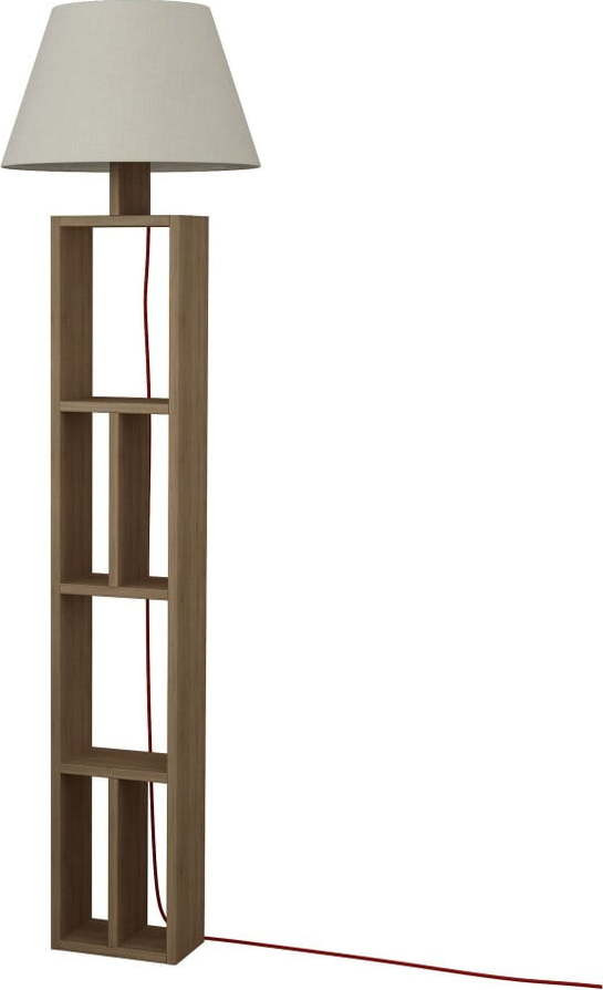 Dřevěná stojací lampa s bílým textilním stínidlem Homitis Giorno