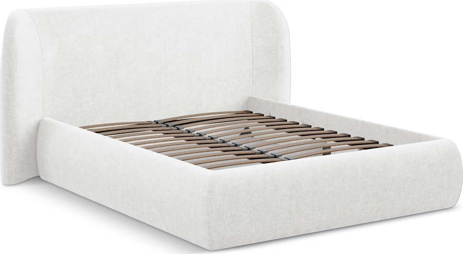 Bílá čalouněná dvoulůžková postel s úložným prostorem s roštem 140x200 cm Hauke – Makamii