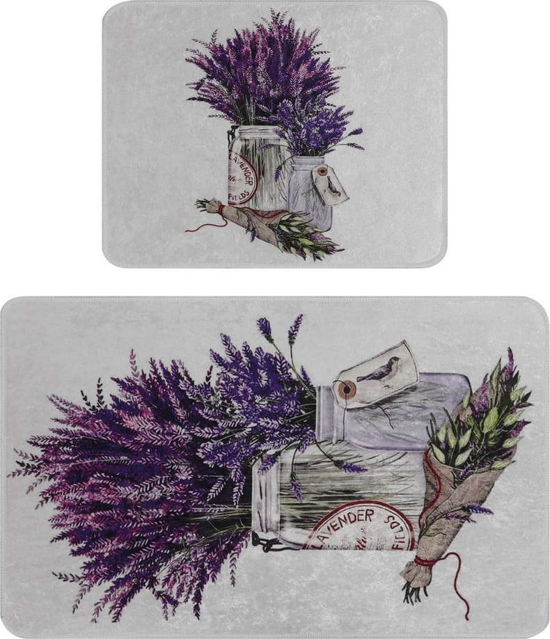 Koupelnové předložky ve fialové a světle šedé barvě v sadě 2 ks 60x100 cm Purpura – Foutastic
