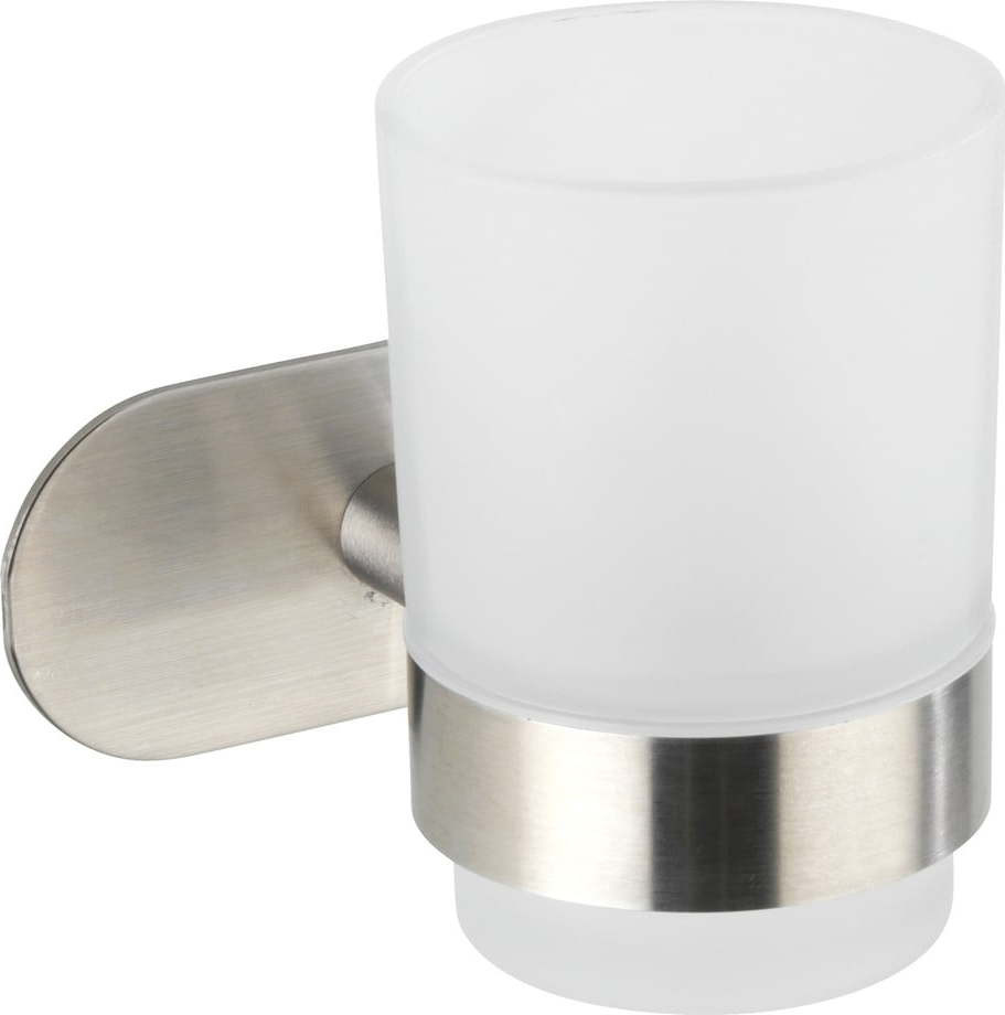 Samodržící skleněný kelímek na zubní kartáčky v matně stříbrné barvě Orea – Wenko