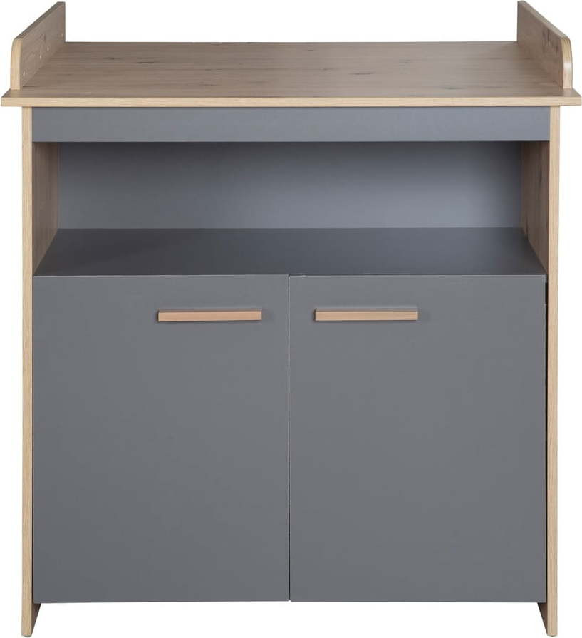 Dětská komoda v antracitové a přírodní barvě v dekoru dubu s přebalovacím pultem 88x98x75 cm Anna – Roba