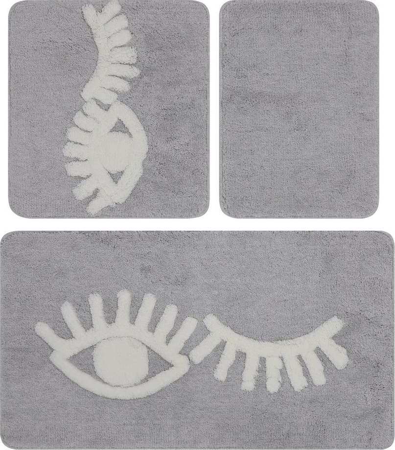 Šedé koupelnové předložky v sadě 3 ks 60x100 cm Big Eyes – Foutastic