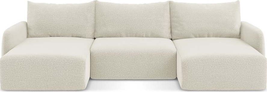 Krémová rozkládací/s úložným prostorem rohová pohovka Kalena – Makamii