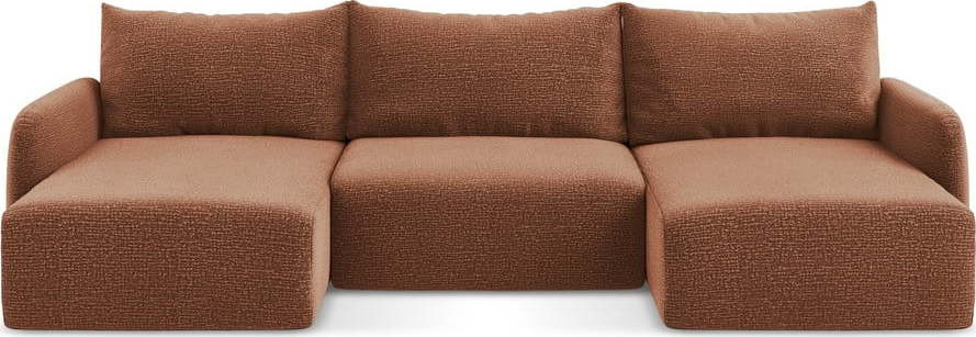 Rozkládací/s úložným prostorem rohová pohovka v cihlové barvě Kalena – Makamii