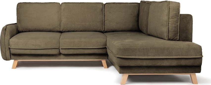 Zelená manšestrová rozkládací rohová pohovka (pravý roh) Tori – Bonami Selection