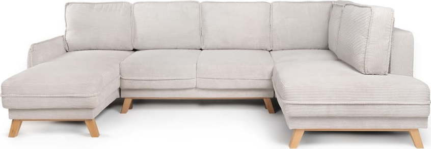 Béžová manšestrová rozkládací rohová pohovka (pravý roh/do