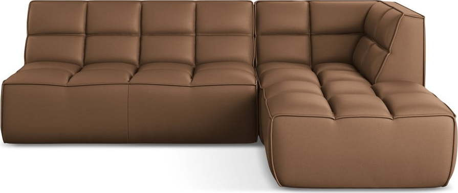 Hnědá modulární rohová pohovka z imitace kůže (variabilní roh) Kalai – Makamii