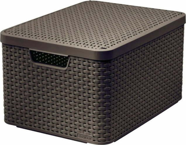 Tmavě hnědý plastový úložný box s víkem 33x44,5x25 cm Style – Curver
