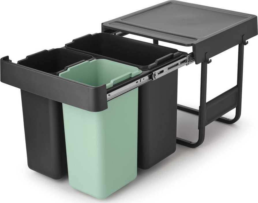 Vestavný plastový odpadkový koš na tříděný odpad v mentolovo-tmavě šedé barvě 10+10+20 l Sort&Go – Brabantia