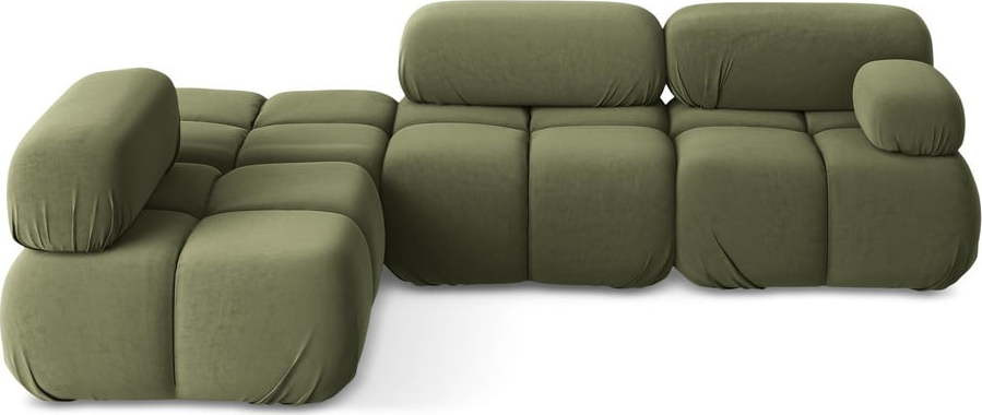 Světle zelená sametová modulární rohová pohovka (levý roh) Lokua – Makamii