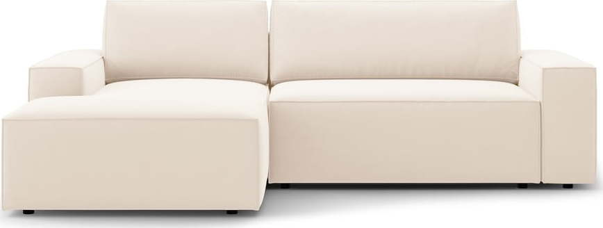 Béžová sametová rozkládací rohová pohovka s úložným prostorem (levý roh/s lenoškou) Jodie – Micadoni