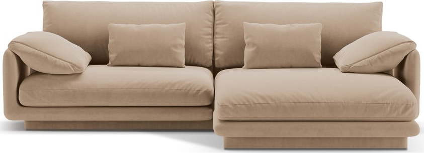 Béžová sametová rohová pohovka (pravý roh/s lenoškou) Torino – Micadoni