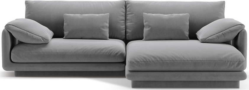 Světle šedá sametová rohová pohovka (pravý roh/s lenoškou) Torino – Micadoni