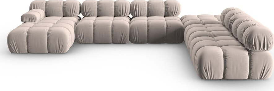 Světle hnědá sametová modulární rohová pohovka (pravý roh/do