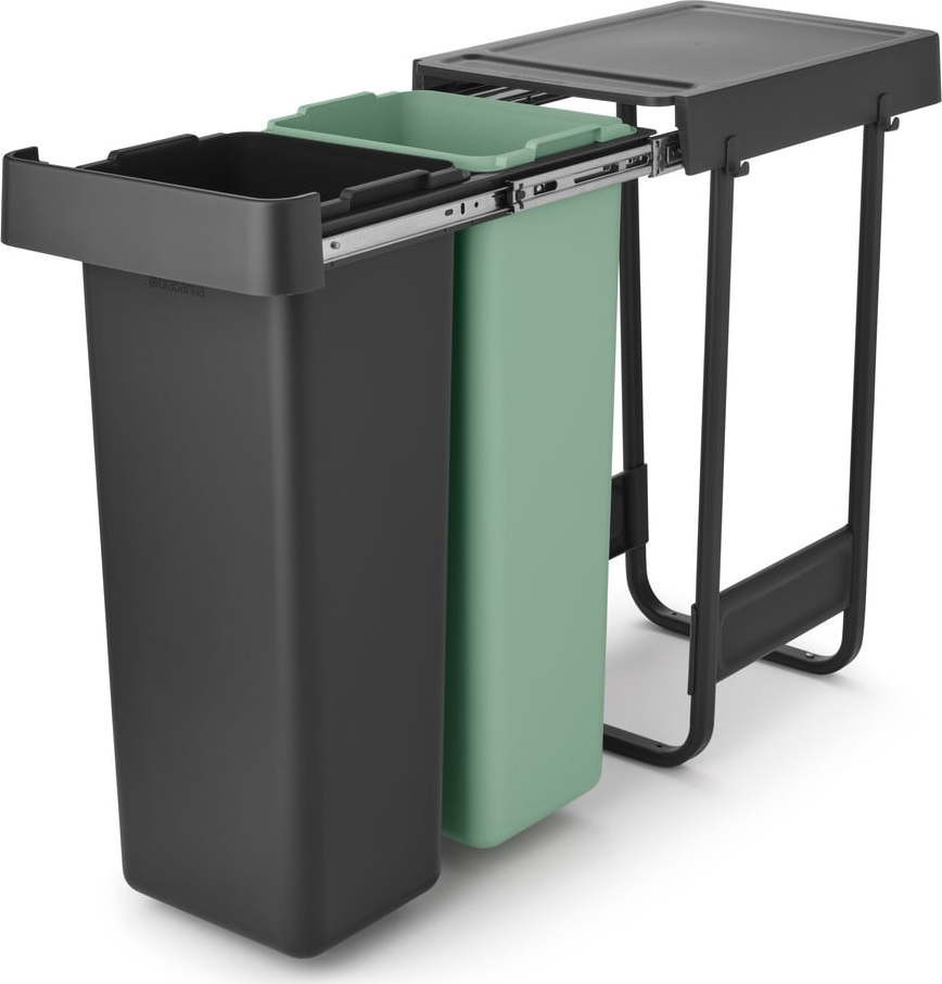 Vestavný plastový odpadkový koš na tříděný odpad v mentolovo-tmavě šedé barvě 2x30 l Sort&Go – Brabantia
