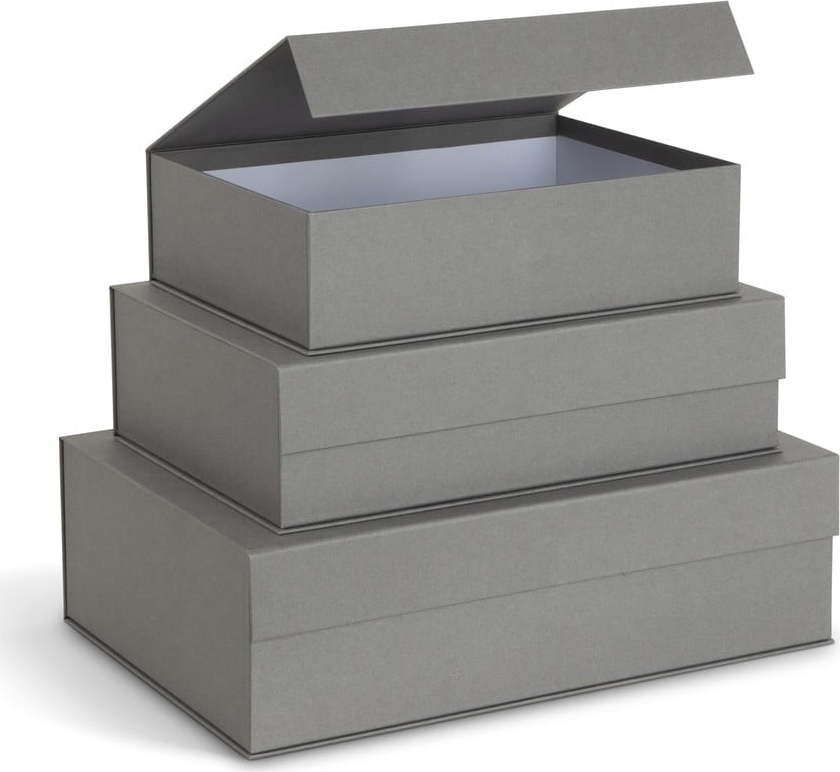 Šedé kartonové úložné boxy v sadě 3 ks s víkem/dekorativní 42,5x29,5x13 cm Kian Paper Laminate – Bigso