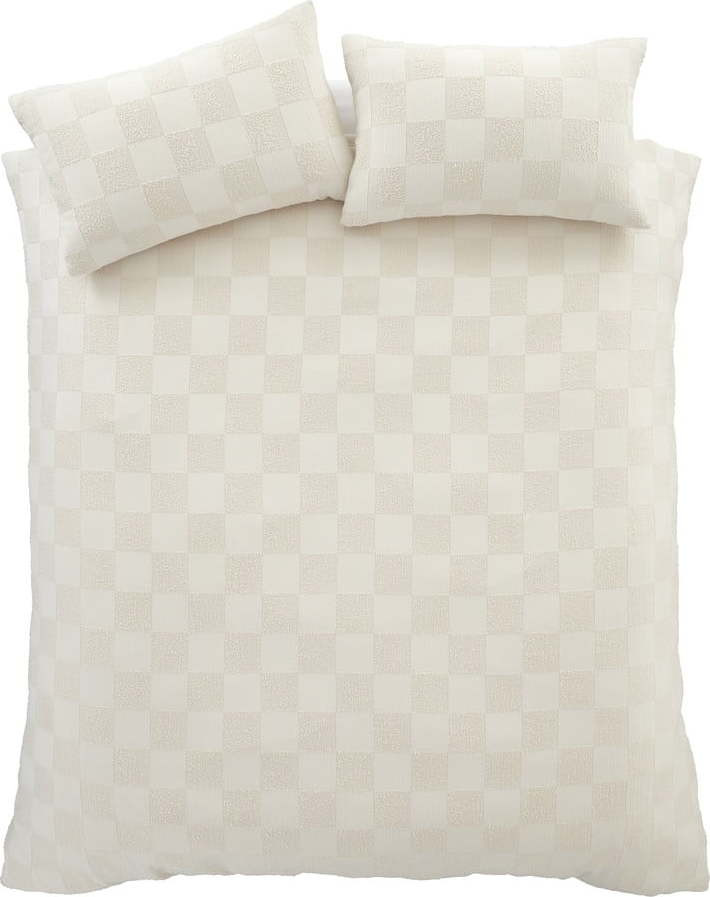Krémové prodloužené povlečení na dvoulůžko z materiálu bouclé 230x220 cm Cosy Checkerboard – Catherine Lansfield