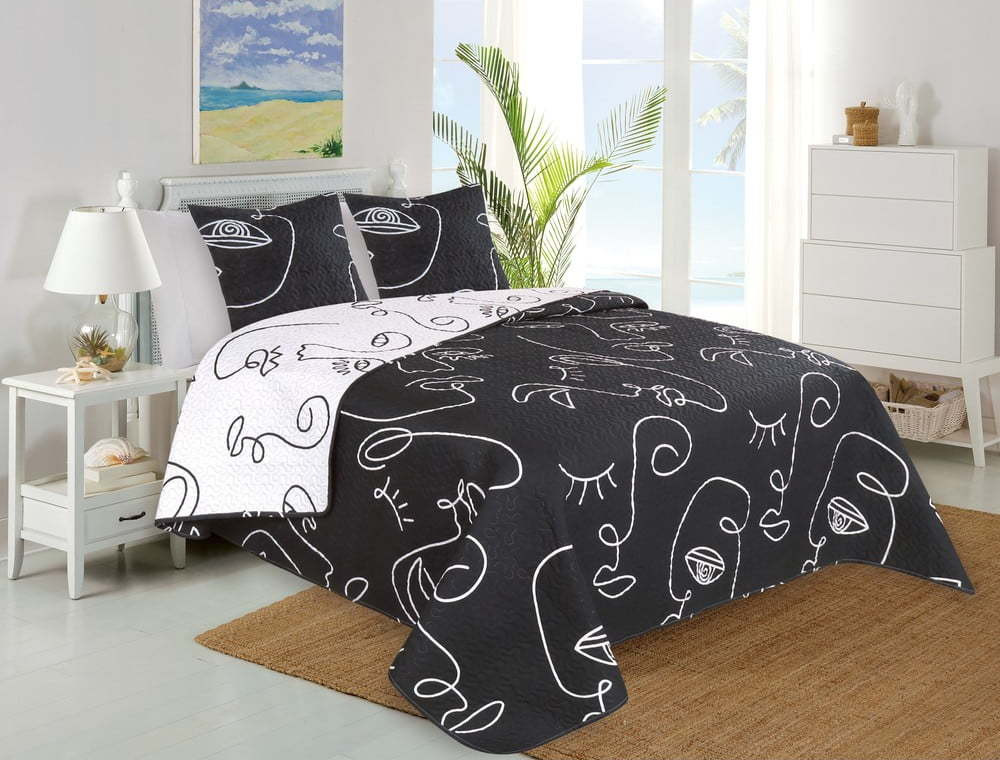 Bílo-černý přehoz na dvoulůžko 220x240 cm Face – My House