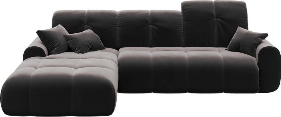 Tmavě šedá sametová rozkládací rohová pohovka Devichy Tous, levý roh