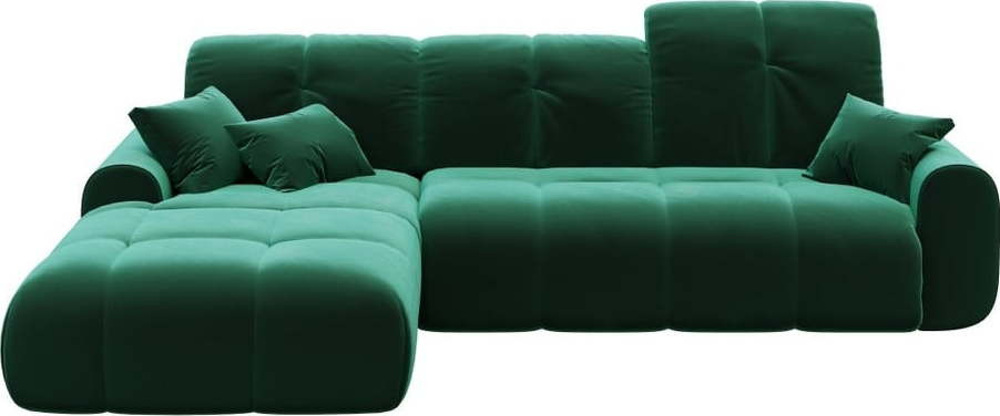 Tmavě zelená sametová rozkládací rohová pohovka Devichy Tous, levý roh