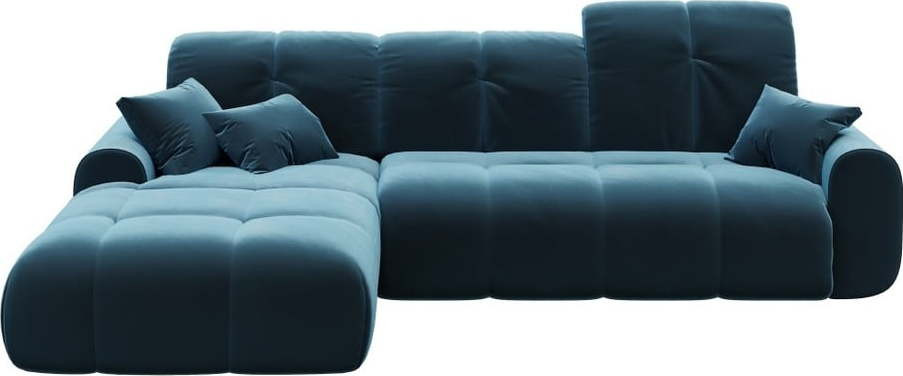 Tmavě modrá sametová rozkládací rohová pohovka Devichy Tous, levý roh