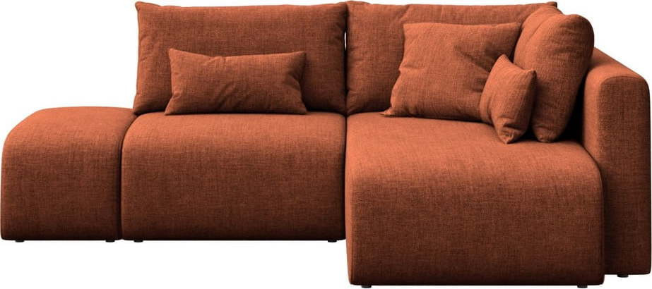 Oranžová rozkládací rohová pohovka s úložným prostorem (pravý roh/s lenoškou) Lumine – Ghado