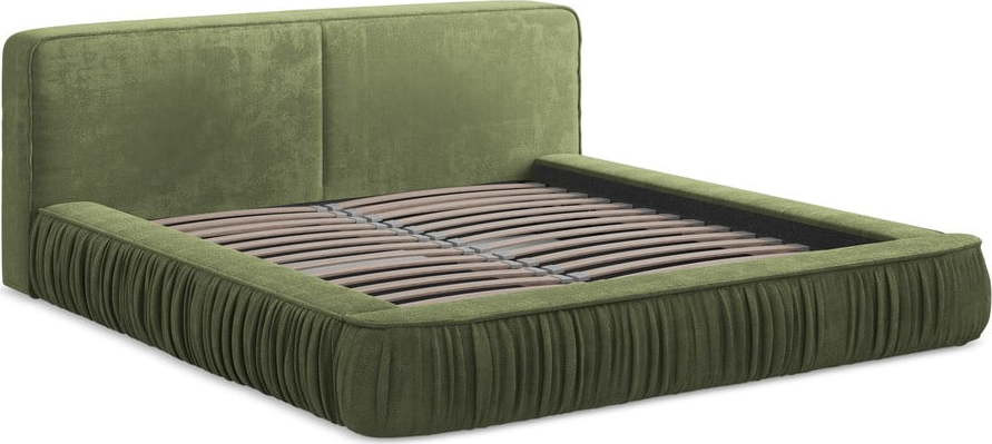 Zelená čalouněná dvoulůžková postel s úložným prostorem s roštem 140x200 cm Keoni – Makamii