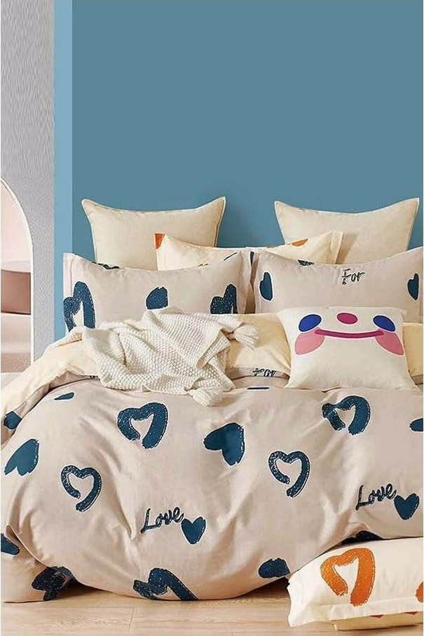 Béžové prodloužené povlečení na dvoulůžko z bavlny Renforcé s prostěradlem/4dílné 200x220 cm Amore – Mila Home