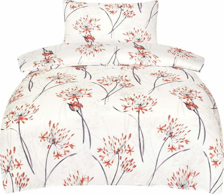 Bílo-oranžové povlečení na jednolůžko z bavlněného saténu 140x200 cm Adeline – My House