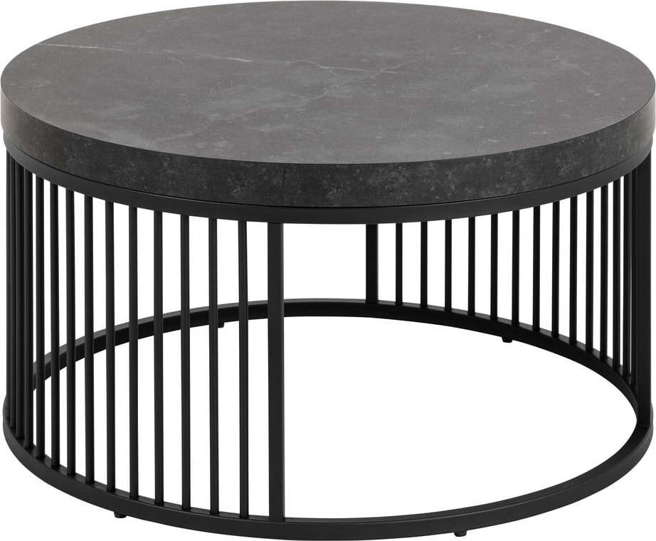 Černý kulatý konferenční stolek s deskou v dekoru mramoru ø 65 cm Strington – Actona