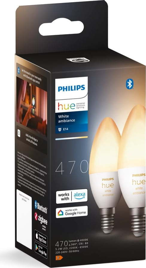 LED smart žárovky v sadě 2 ks E14, 5 W White ambiance – Philips Hue