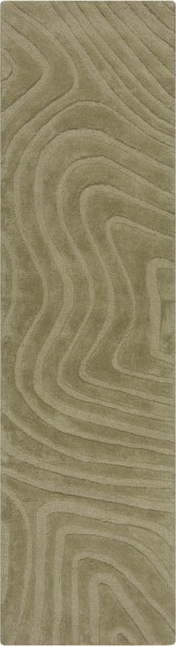 Khaki ručně tkaný vlněný běhoun 60x230 cm Mesmerise Sage – Flair Rugs