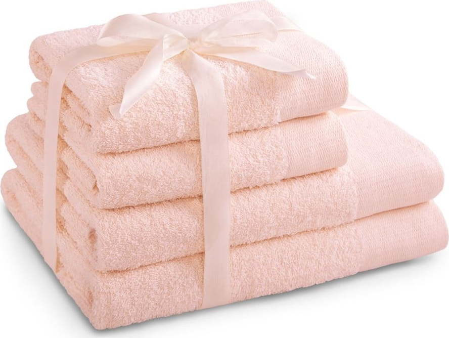 Světle růžové froté bavlněné ručníky a osušky v sadě 4 ks Amari – Restilo