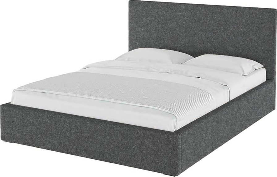 Antracitová čalouněná dvoulůžková postel s úložným prostorem s roštem 180x200 cm Bufo – MESONICA