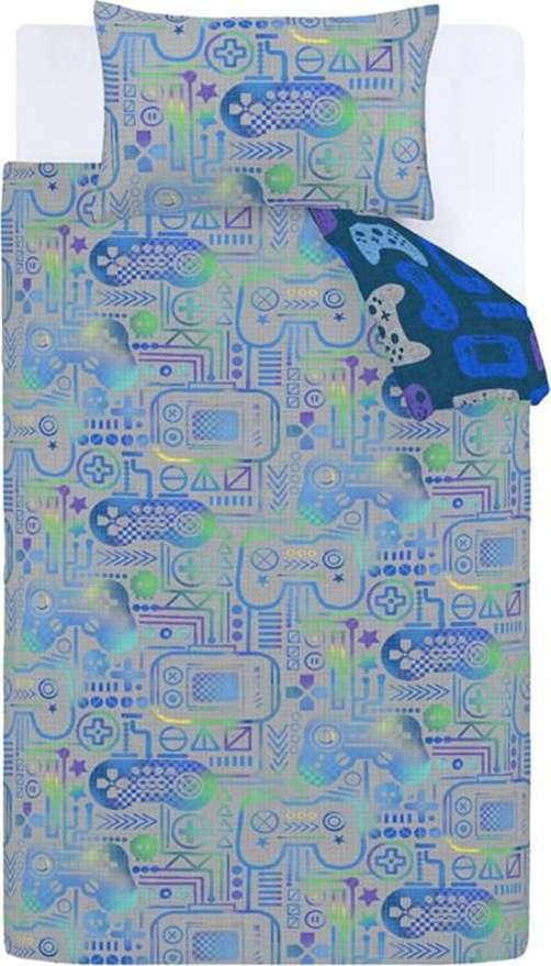 Modro-šedé dětské povlečení na jednolůžko z mikrovlákna 135x200 cm Gamer – Catherine Lansfield