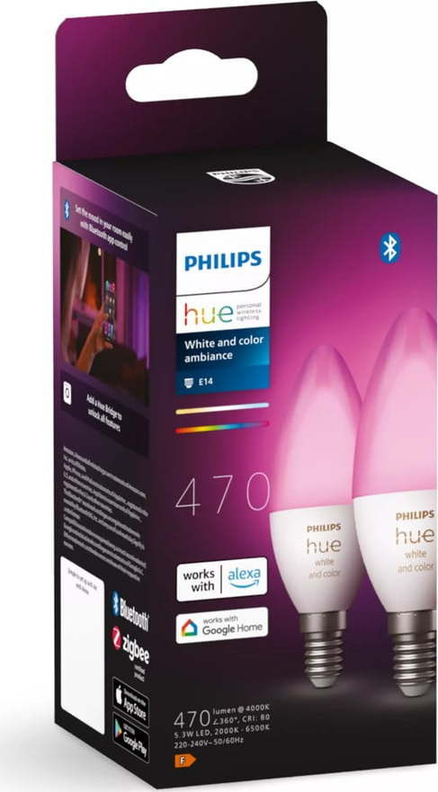 LED smart žárovky v sadě 2 ks E14, 5 W White and color ambiance – Philips Hue