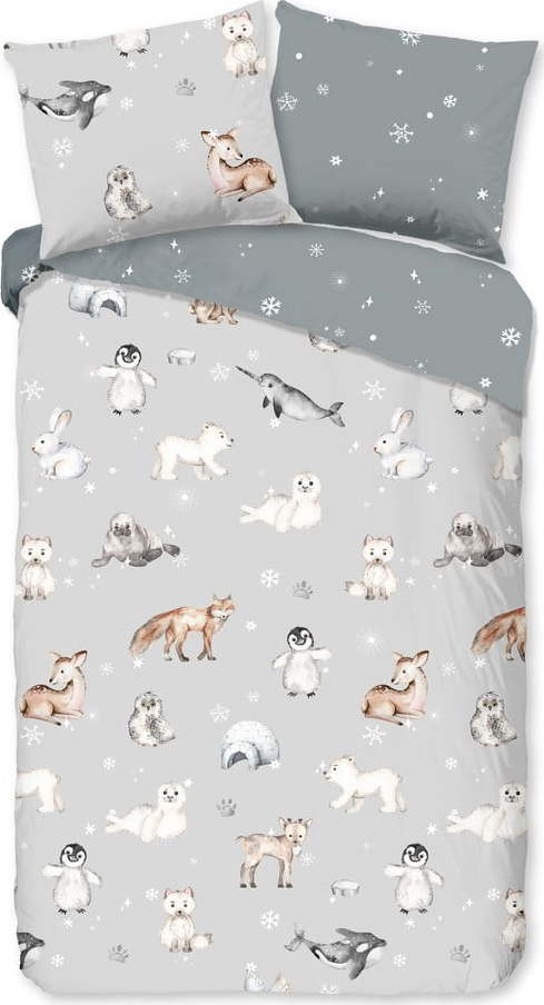 Šedé flanelové dětské povlečení na jednolůžko 140x200 cm Cira – Good Morning