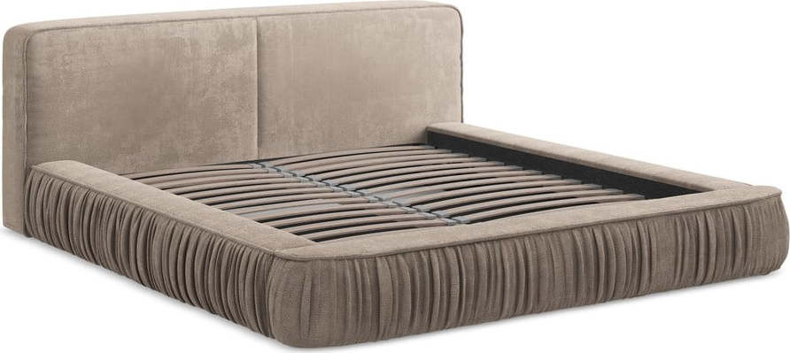 Béžová čalouněná dvoulůžková postel s úložným prostorem s roštem 160x200 cm Keoni – Makamii