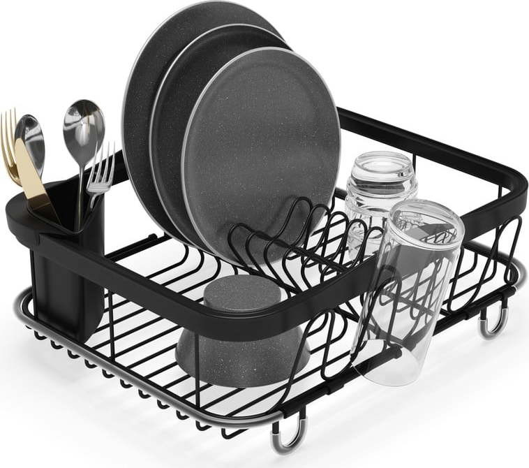 Černý nastavitelný ocelový odkapávač 37x29 cm Sinkin – Umbra