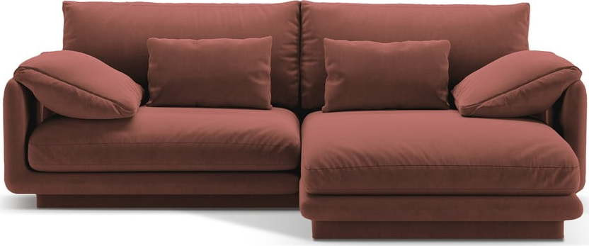 Růžová sametová rohová pohovka (pravý roh/s lenoškou) Torino – Micadoni