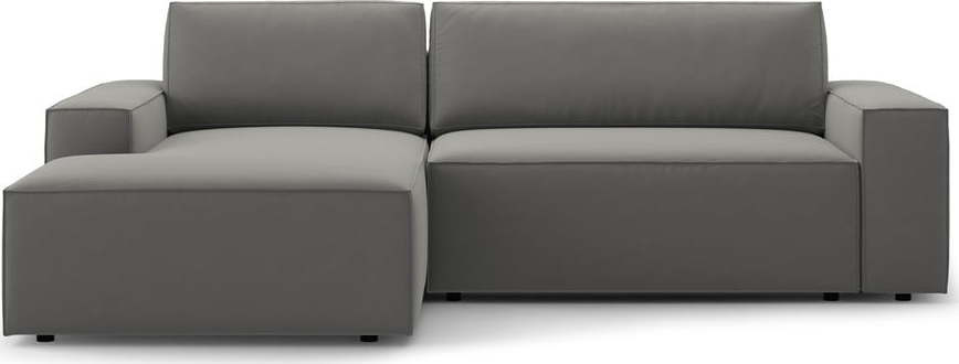 Světle šedá sametová rozkládací rohová pohovka s úložným prostorem (levý roh/s lenoškou) Jodie – Micadoni